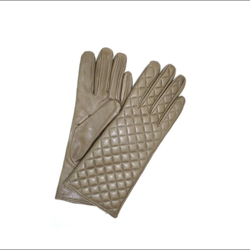Sermoneta Kid Leather Cashmere Lined Quilted Gloves, Taupe